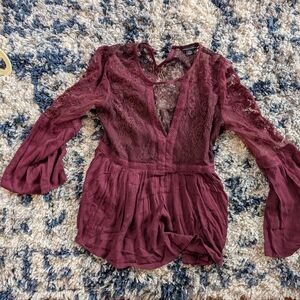 American Eagle Outfitters Burgundy Lace Peasant Blouse
